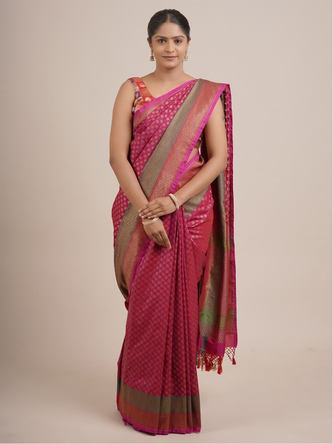 

Pothys Pink & Gold-Toned Woven Design Zari Pure Silk Saree