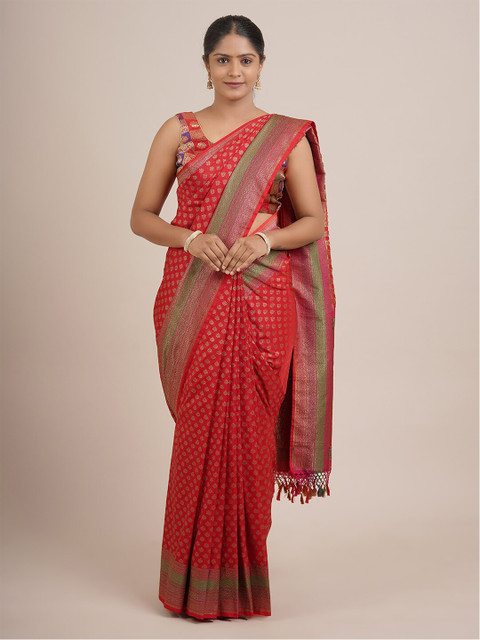 

Pothys Red & Green Woven Design Zari Pure Silk Saree
