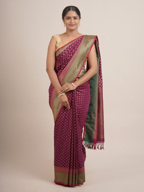 

Pothys Purple & Gold-Toned Floral Woven Design Zari Pure Silk Saree