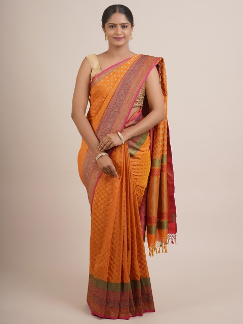 

Pothys Yellow & Green Floral Pure Silk Banarasi Saree