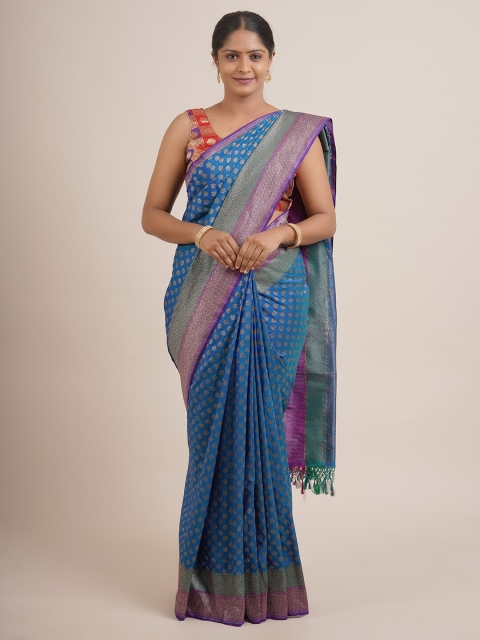 

Pothys Blue & Green Floral Zari Pure Silk Saree