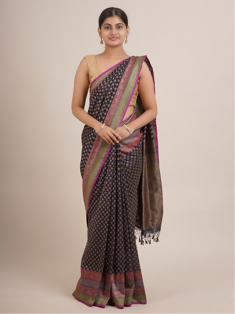 

Pothys Navy Blue & Pink Floral Zari Pure Silk Saree