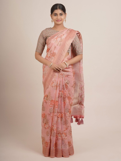 

Pothys Pink & Gold-Toned Floral Zari Pure Silk Saree