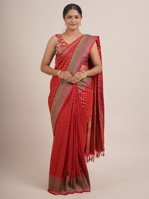 

Pothys Red & Green Woven Design Zari Pure Silk Saree