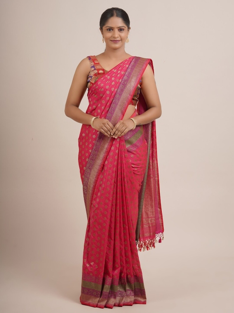 

Pothys Magenta & Golden Ethnic Motifs Zari Pure Silk Banarasi Saree