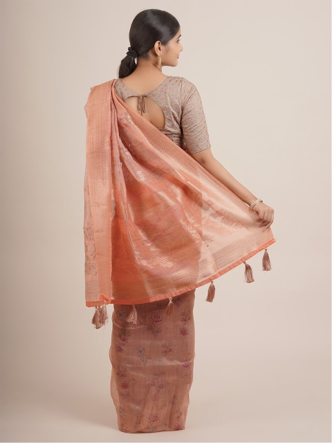 

Pothys Orange & Golden Floral Zari Pure Silk Saree