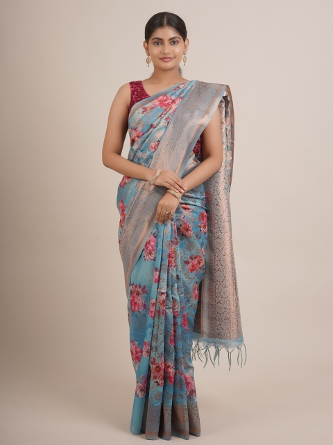 

Pothys Blue & Red Woven Design Zari Pure Silk Saree