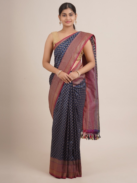 

Pothys Blue & Gold-Toned Woven Design Zari Pure Silk Saree