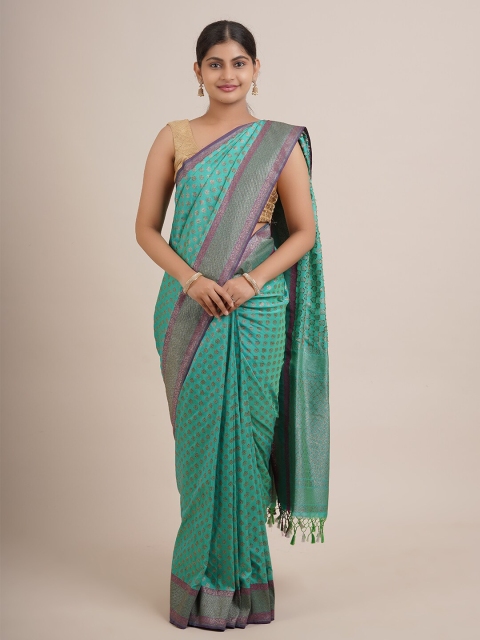 

Pothys Green & Gold-Toned Floral Zari Pure Silk Saree