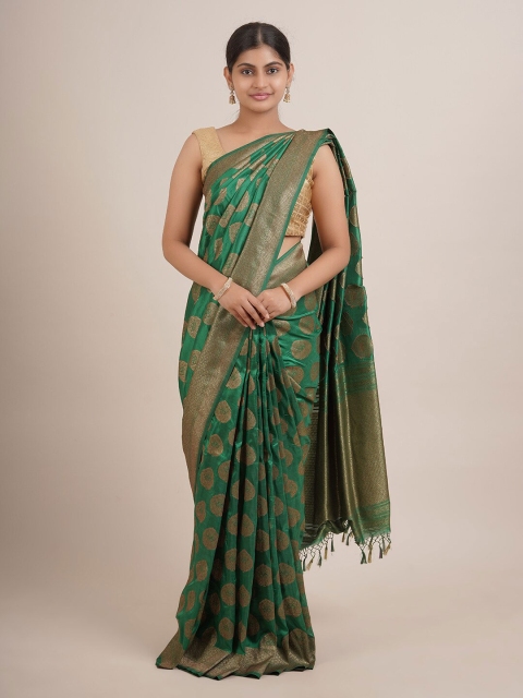 

Pothys Green & Golden Ethnic Motifs Zari Pure Silk Saree