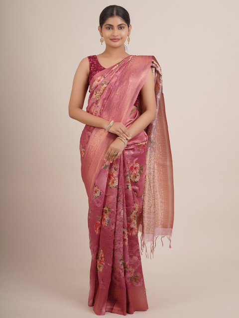 

Pothys Pink & Green Woven Design Zari Pure Silk Saree