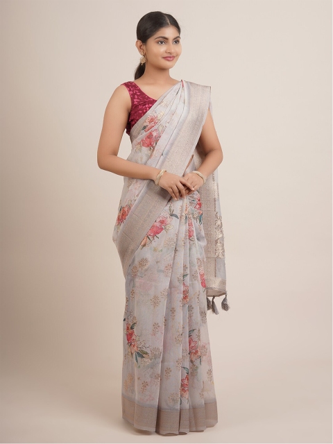 

Pothys Grey & Gold-Toned Floral Zari Pure Silk Saree