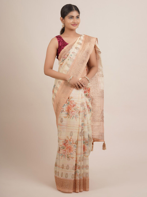 

Pothys Yellow & Red Floral Zari Pure Silk Saree