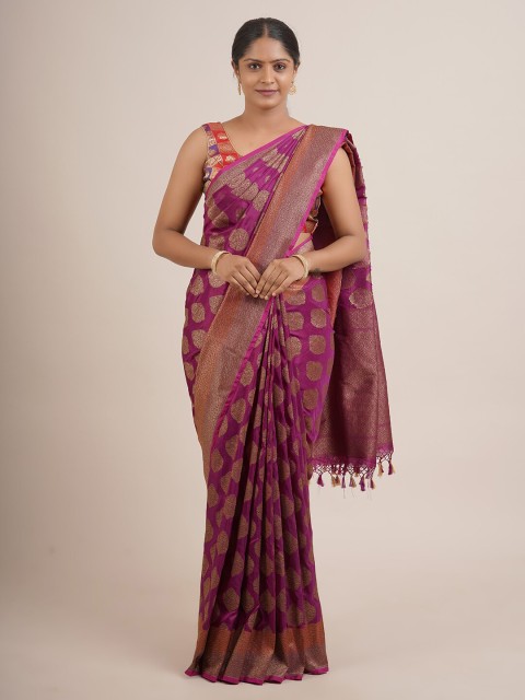 

Pothys Pink & Gold-Toned Floral Pure Silk Banarasi Saree
