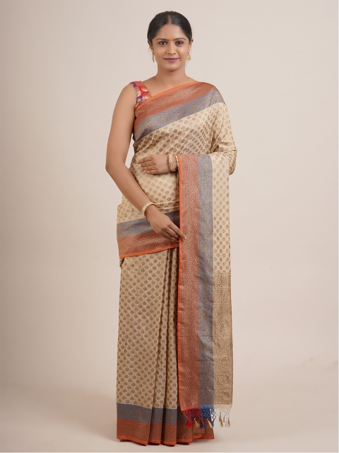 

Pothys Beige & Grey Woven Design Zari Pure Silk Saree
