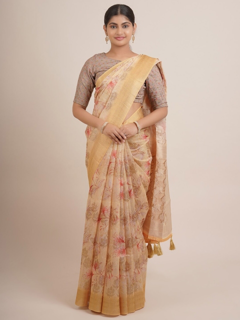 

Pothys Yellow & Golden Floral Zari Pure Silk Saree