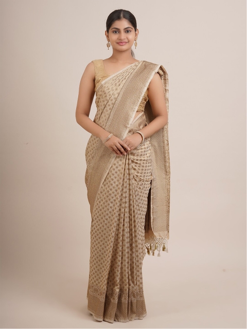 

Pothys Cream-Coloured & Gold-Toned Woven Design Zari Pure Silk Saree