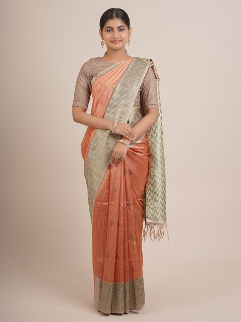 

Pothys Orange & Grey Woven Design Embroidered Pure Silk Saree