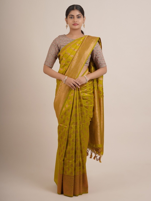 

Pothys Green & Gold-Toned Floral Zari Pure Silk Saree