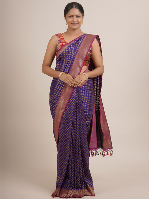 

Pothys Purple & Golden Floral Zari Pure Silk Saree