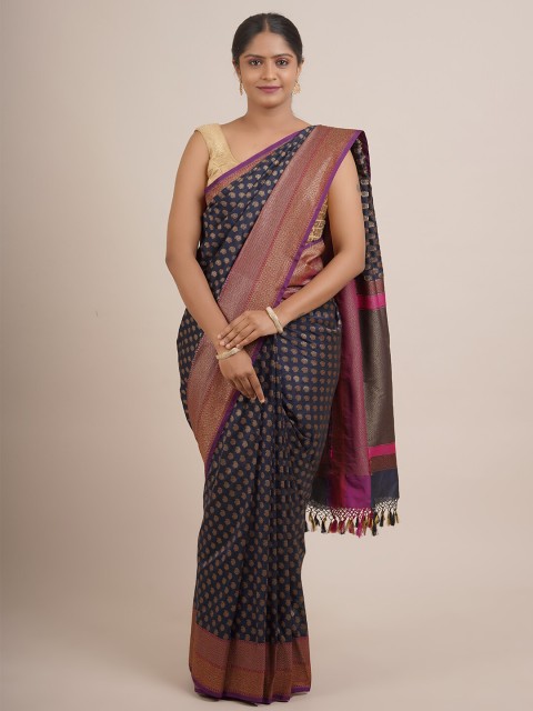 

Pothys Blue & Golden Ethnic Motifs Zari Pure Silk Banarasi Saree
