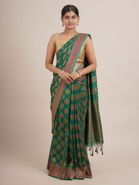 

Pothys Green & Gold-Toned Floral Zari Pure Silk Saree