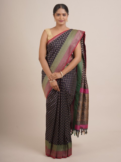

Pothys Navy Blue & Magenta Woven Design Zari Pure Silk Saree