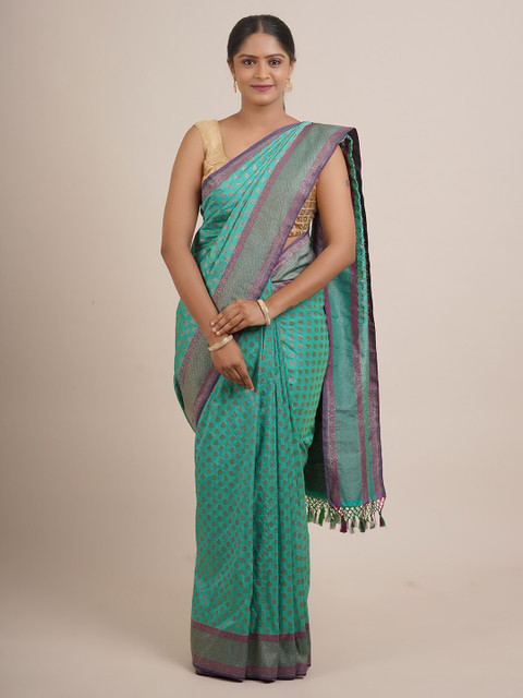 

Pothys Green & Violet Ethnic Motifs Pure Silk Banarasi Saree
