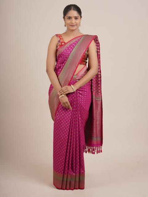 

Pothys Magenta & Green Floral Zari Pure Silk Saree