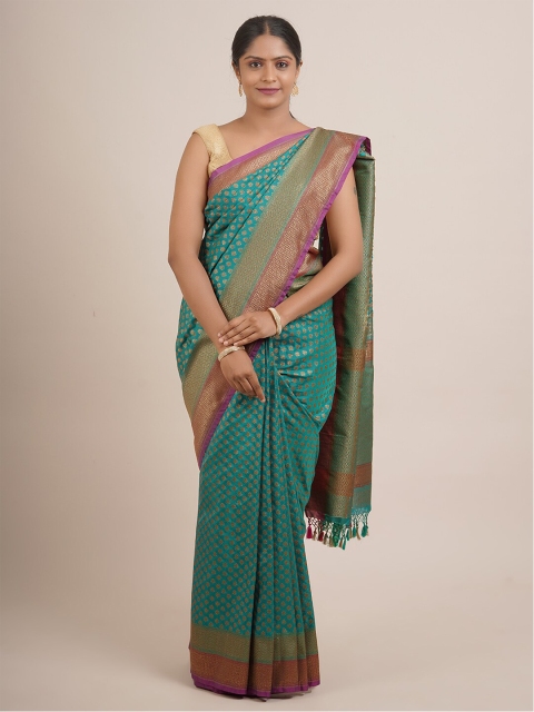 

Pothys Green & Purple Woven Design Zari Pure Silk Saree