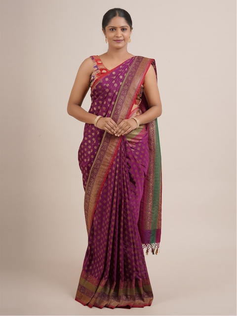 

Pothys Pink & Golden Ethnic Motifs Zari Pure Silk Banarasi Saree