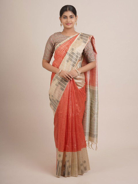 

Pothys Orange & Grey Pure Silk Saree