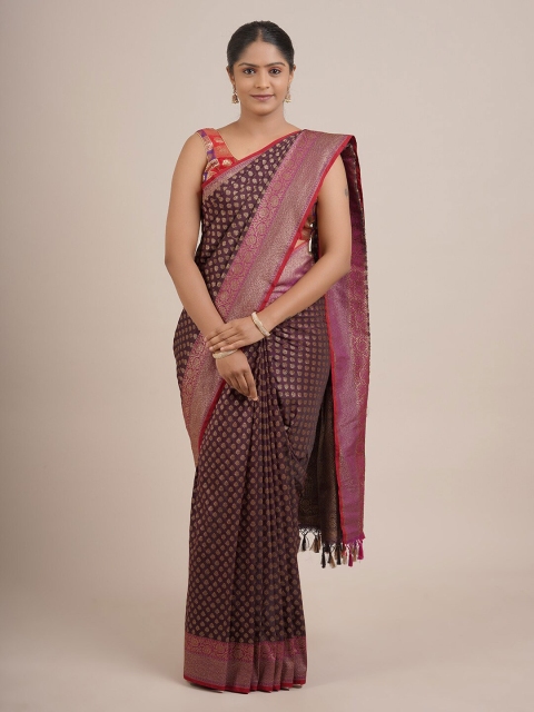 

Pothys Brown & Golden Ethnic Motifs Zari Pure Silk Banarasi Saree