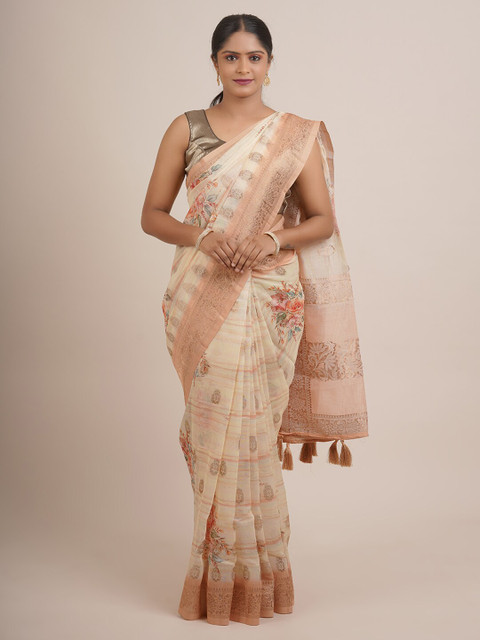 

Pothys Yellow & Pink Floral Zari Pure Silk Saree