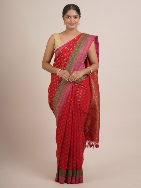 

Pothys Red & Green Ethnic Motifs Zari Pure Silk Saree