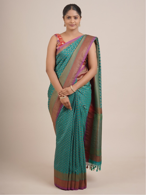 

Pothys Green & Pink Ethnic Motifs Pure Silk Banarasi Saree