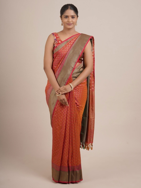 

Pothys Rust & Green Woven Design Zari Pure Silk Saree
