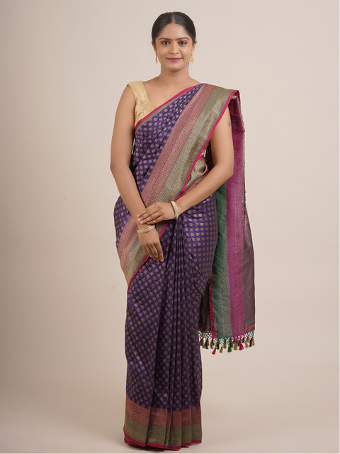 

Pothys Blue & Pink Woven Design Zari Pure Silk Saree
