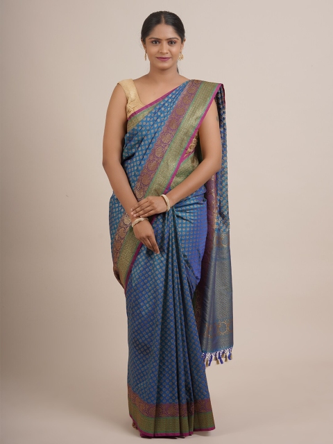 

Pothys Blue & Green Floral Zari Pure Silk Saree