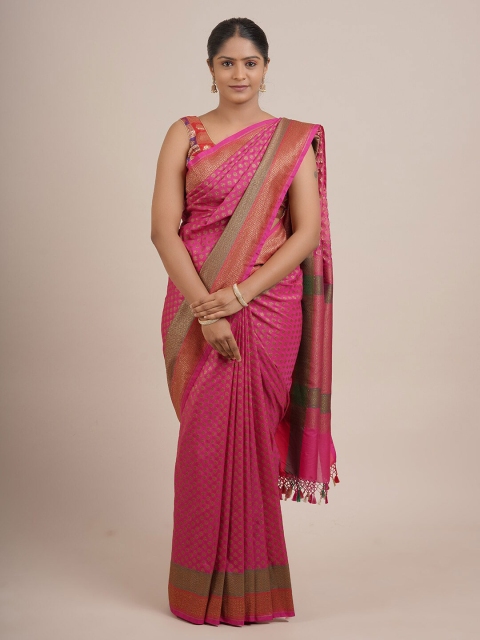 

Pothys Pink & Red Ethnic Motifs Pure Silk Banarasi Saree