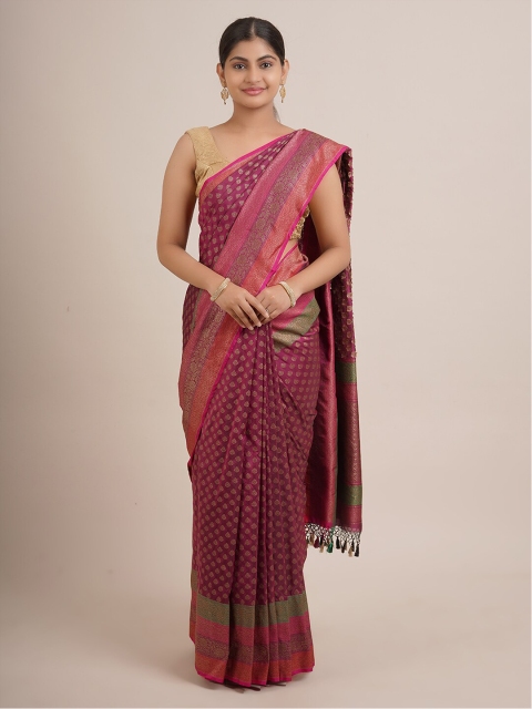 

Pothys Purple & Green Floral Zari Pure Silk Saree