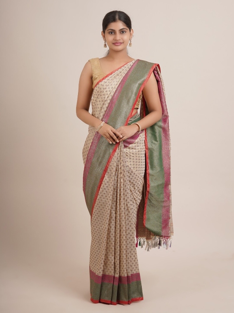 

Pothys Beige & Gold-Toned Woven Design Zari Pure Silk Saree