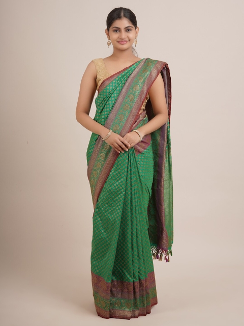 

Pothys Green & Purple Floral Zari Pure Silk Saree