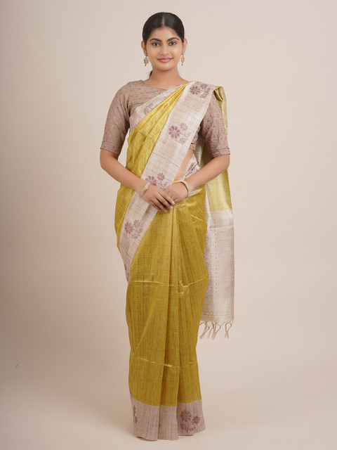 

Pothys Green & Beige Woven Design Border Pure Silk Saree