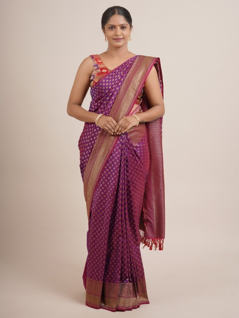 

Pothys Purple & Gold-Toned Woven Design Zari Pure Silk Saree