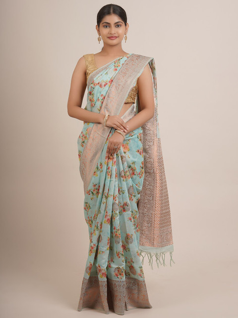

Pothys Blue & Green Floral Pure Silk Saree