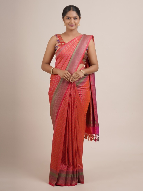 

Pothys Fuchsia & Golden Ethnic Motifs Zari Pure Silk Banarasi Saree