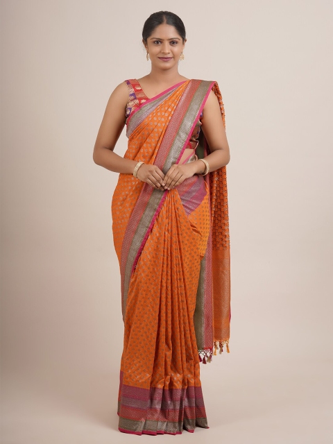 

Pothys Orange & Pink Floral Pure Silk Saree
