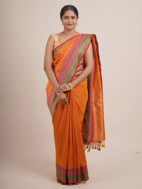 

Pothys Orange & Green Woven Design Pure Silk Saree