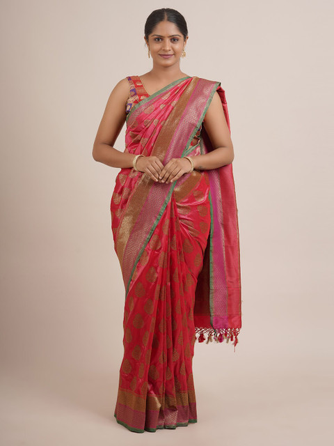 

Pothys Pink & Golden Floral Zari Pure Silk Saree